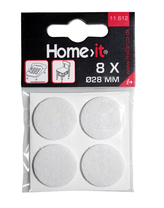 Møbelknotter selvklebende Ø28 mm hvit - 8 stk.